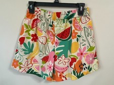 Shein Pull-On Shorts Womens Size Medium Fruit / Floral Elastic Waist A3