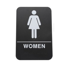 Woman's Braille ADA Restroom / Bathroom Sign - Double Sided Tape - Black - 6x9 