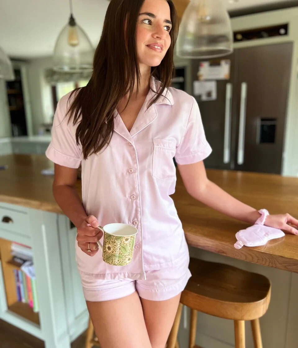 Short Pyjamas Set Womens Satin Pink Short Sleeve Loungewear PJs