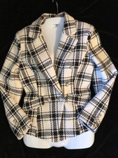 Central Park West Plaid Check Double Breasted Blazer In White/ Black Medium