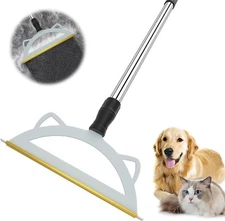 Carpet Rake for Pet Hair Removal, 49” Adjustable Long Handle Pet Hair Removal