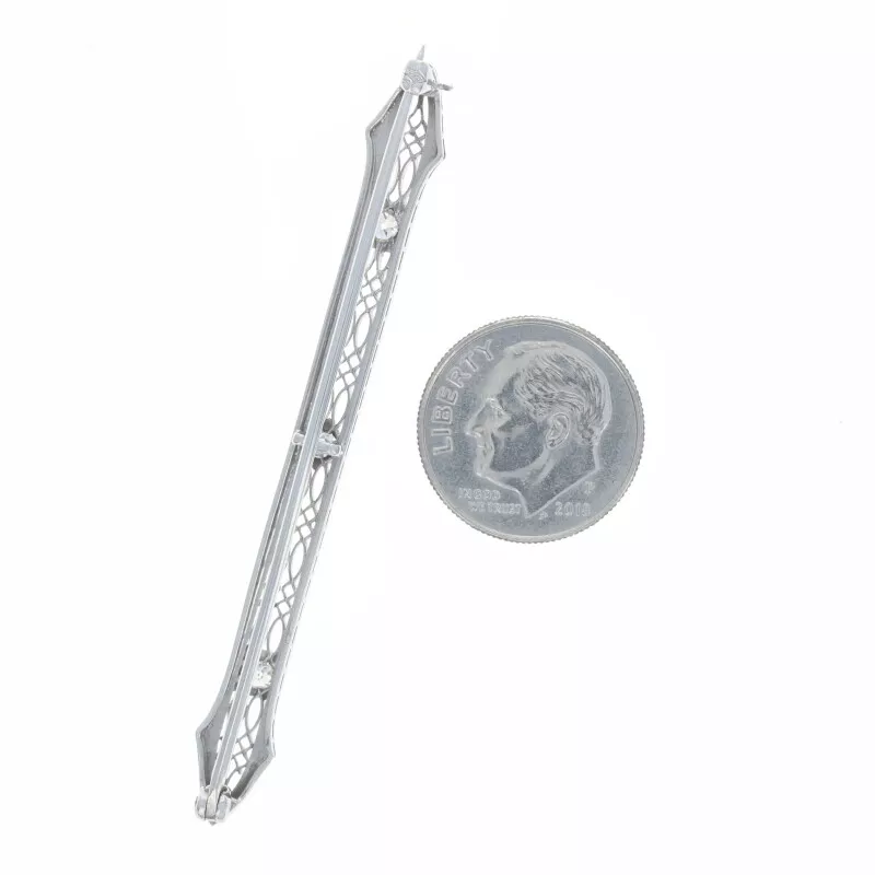 Broche de barra Art Deco de diamantes de oro blanco - Prendedor de filigrana europeo de 14 k 0,30 ctw vintage Foto 3 de 4