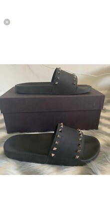 Valentino Garavani Rockstud Rubber Slider Sandal - Black size 9 men 