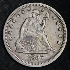 1857 Seated Liberty Silver Quarter CHOICE XF+/AU FREE SHIPPING E160 ZLM