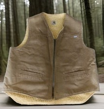 CARHARTT Vintage Vest Mens 2XL Brown Sherpa Lined USA Workwear Duck Canvas