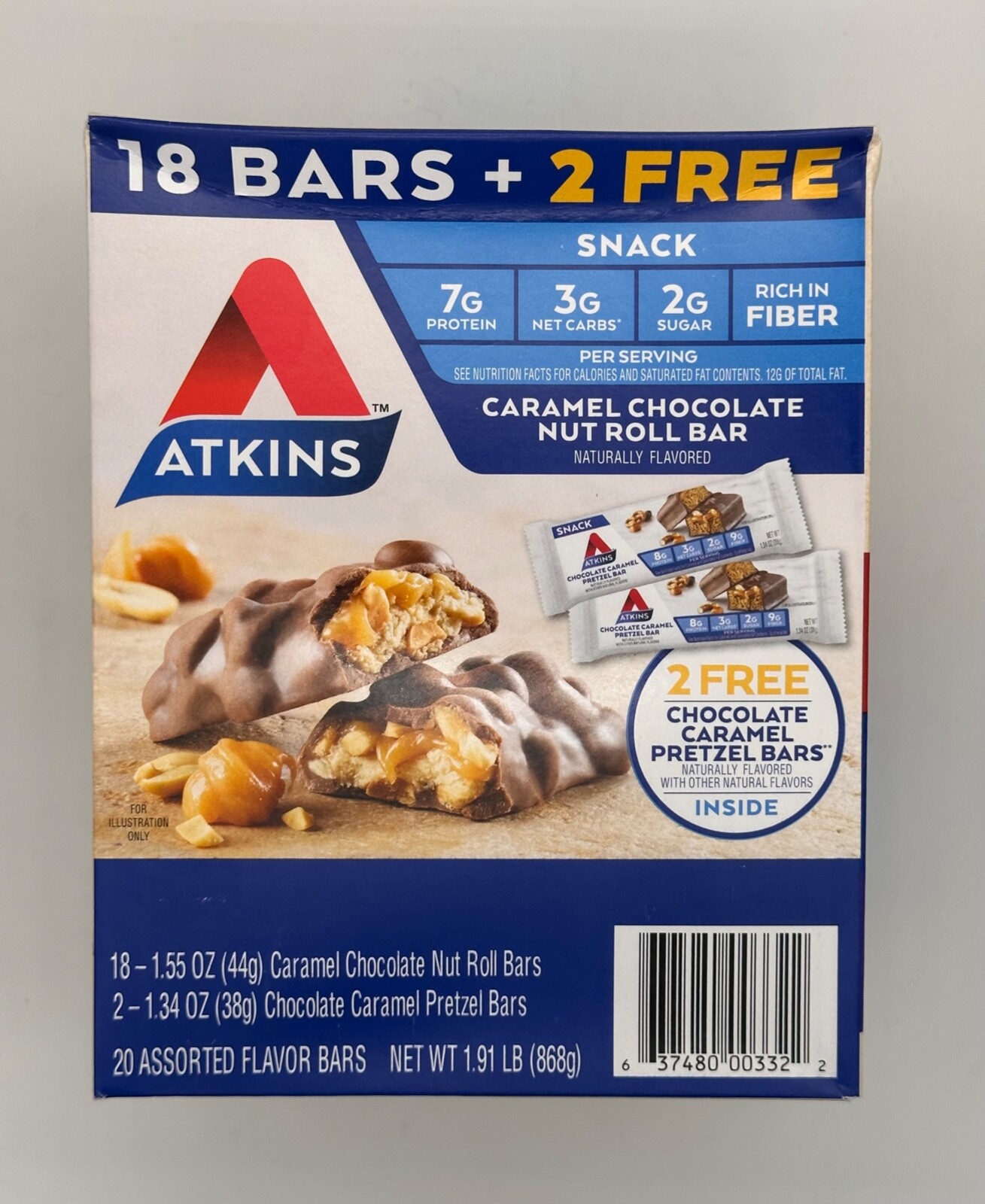 Atkins Snack Bar, Caramel Chocolate Nut Roll Bar, Keto Friendly, 18