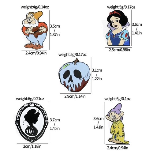 Disney Snow White And 7 Dwarves 5 x Pin Badge Set UK Seller Poison Complete Set - Picture 5 of 5