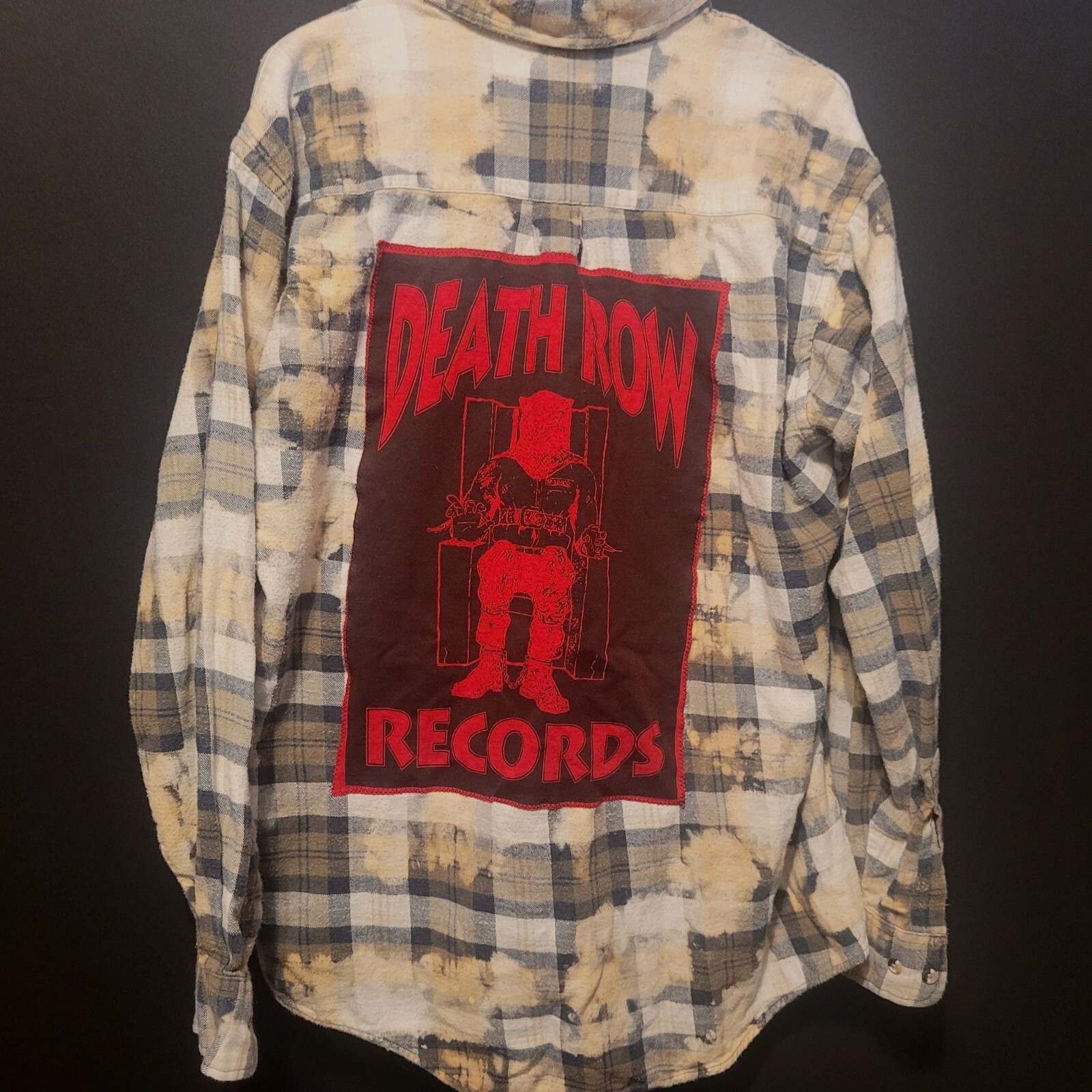 FILA Camicia personalizzata fatta a mano unica nel suo genere Death Row Records Upcycle camicia di flanella marrone