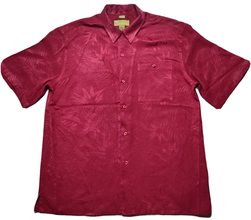 CABANA Men Large Red Sueded Hawaiian Floral Embossed Short Sleeve Button Shirt - Picture 1 of 17