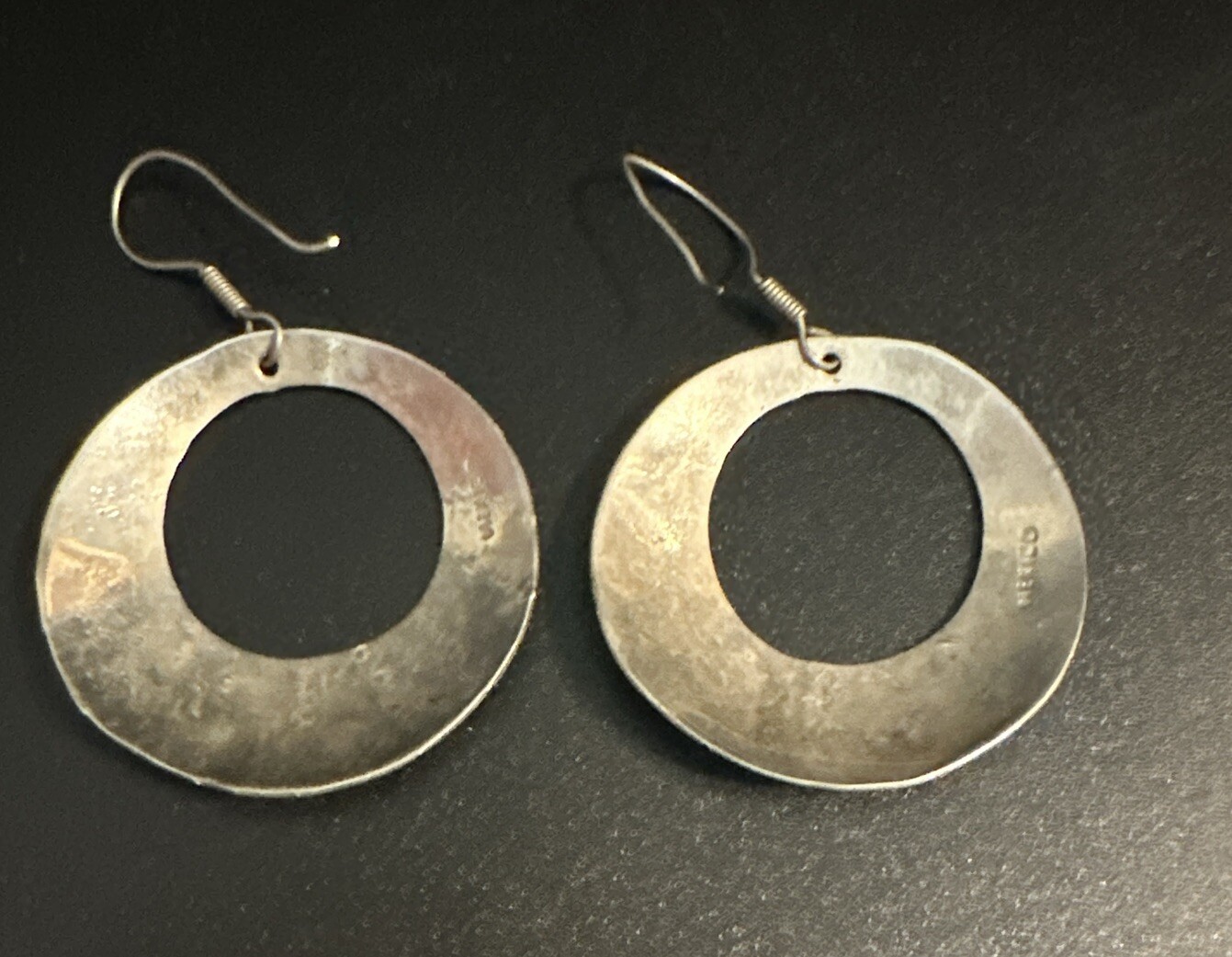 Silver Mexico Large Circle Dangle Drop Earrings -… - image 3