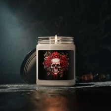 Scented Soy Candle, 9oz- Goth - Skull & Roses