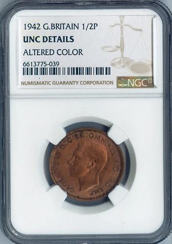 1942 Great Britain Half Penny 1/2P NGC UNC DETAIL QUALITY✔️