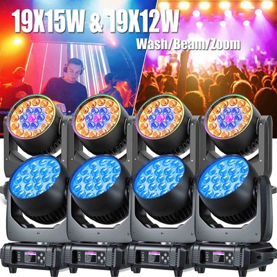 4st 19X15W & 19X12W Zoom Beam Wash Moving Head LED RGBW DMX Hochzeit Bühnenlicht