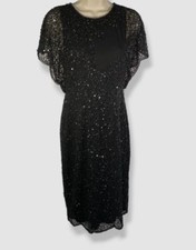 $200 Adrianna Papell Women's Black Beaded Sequined Flutter-Sleeve Sheath Dress 4