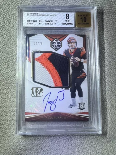 2020 Panini Joe Burrow RC Jumbo Prime Sick Patch /75 RPA Rookie BGS 8 Auto 10