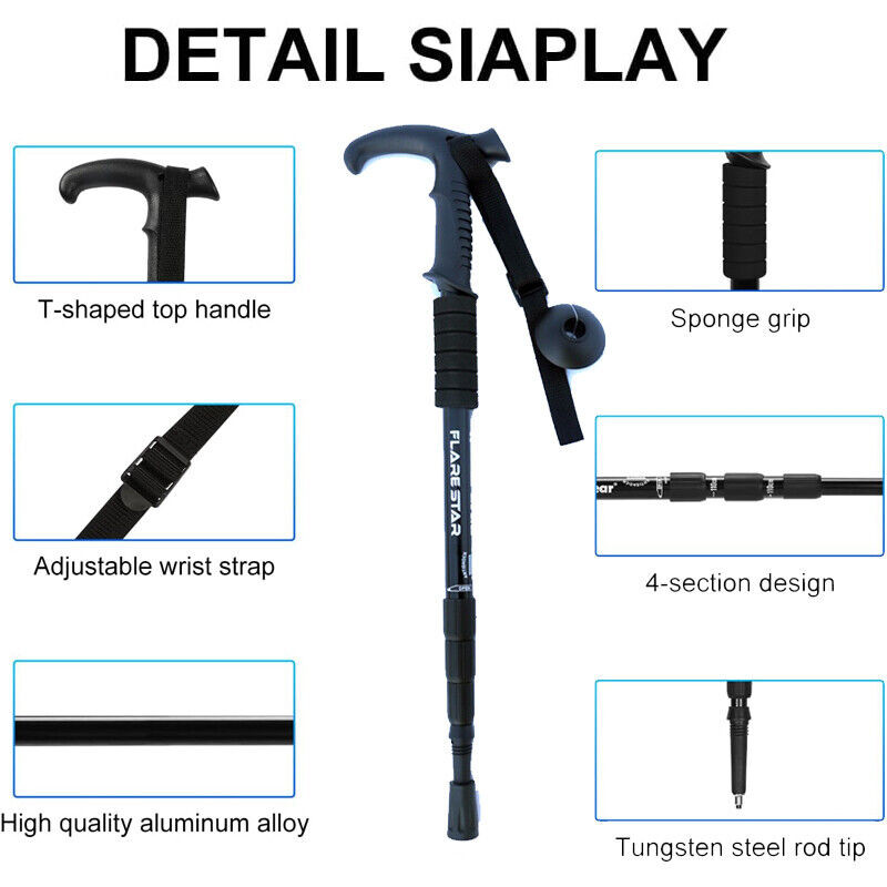 2X Trekking Poles Nordic Walking Hiking Sticks Adjustable Anti-shock Alpenstock