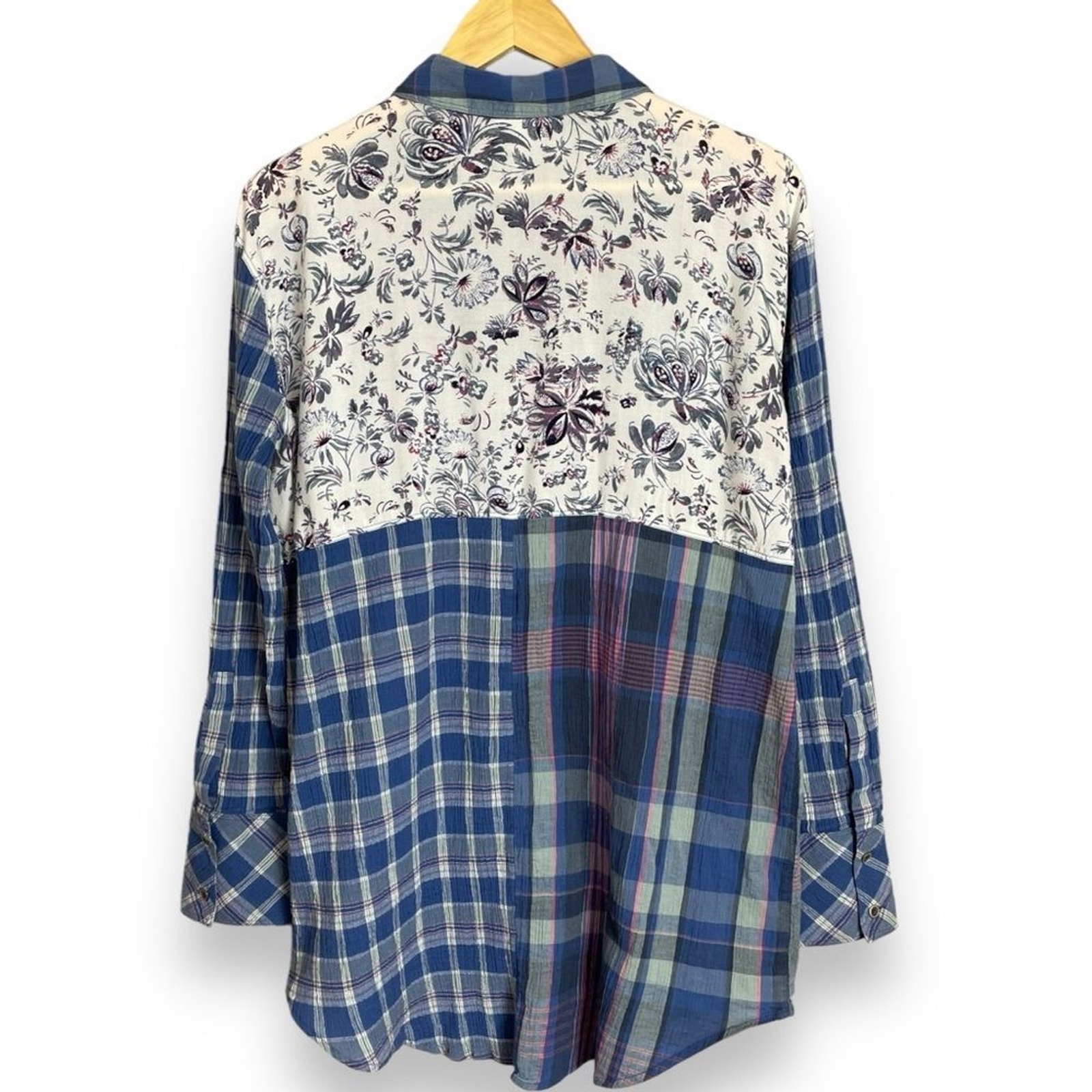 Caslon Blouse Button-Up Patchwork Style Gauzy Med… - image 2