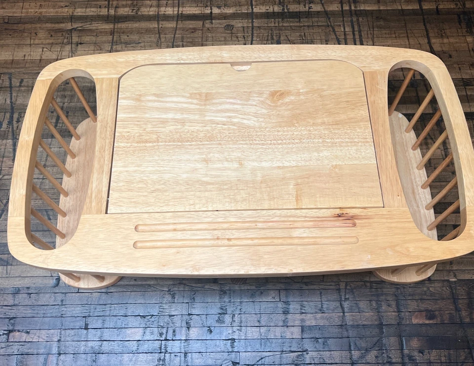 Mesa bandeja ajustable para portátil cama de desayuno de madera maciza vintage 2 lados de almacenamiento Foto 3 de 4