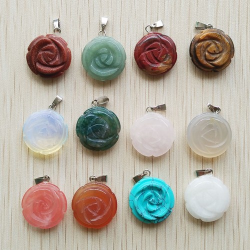 Beautiful Carved Mixed natural Stone rose charms Pendant Beads 12pcs/lot free GQ - Picture 1 of 3