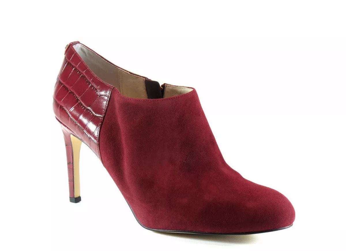 Michael Kors Sammy Ankle Boot Merlot Suede Embossed Leather Heeled Bootie 11