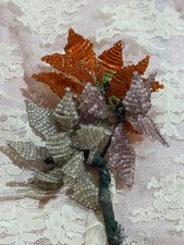 Vintage French Seed Bead Flowers Handmade Spray of 3 Flowers