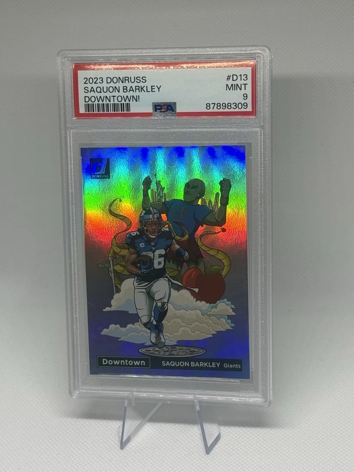 2023 Panini Donruss - Downtown! Saquon Barkley #D-13 PSA 9 - Image 2 of 4
