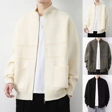 Men Cardigan Jacket Stand-up Collar Date Night Beach Outing Polyester Fabric