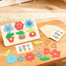 Wooden Flower Stacking Puzzle Set Color Recognition for Children Preschool