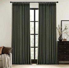 Olive Green Pinch Pleated 100 Blackout Linen Curtains R 40  W  96  L Pack Of 2 