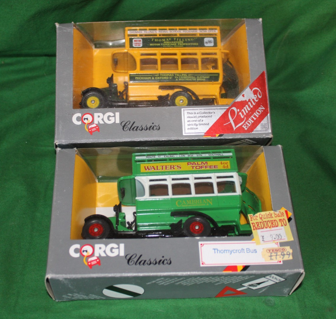 CORGI CLASSICS THORNYCROFT BUS X2 TILLING & CAMBRIAN LIVERY 1/50 #C858 C885