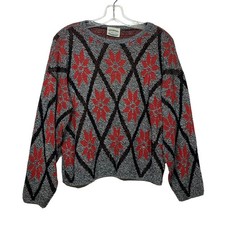 Vintage Separate Issue Women's Small Argyle Floral Knit Sweater Pullover