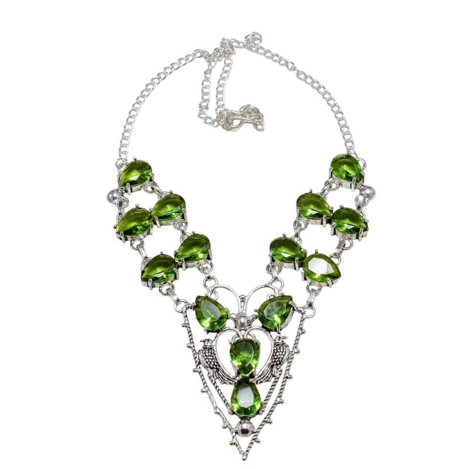 Green Peridot Gemstone Handmade 925 Sterling Silver Jewelry Necklace Size-17-18" - Image 3 of 4
