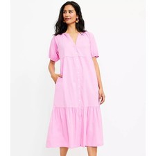 NWT Loft Pink Tiered Maxi Dress Sz LP Cottagecore Modest Preppy Cruise Vacation