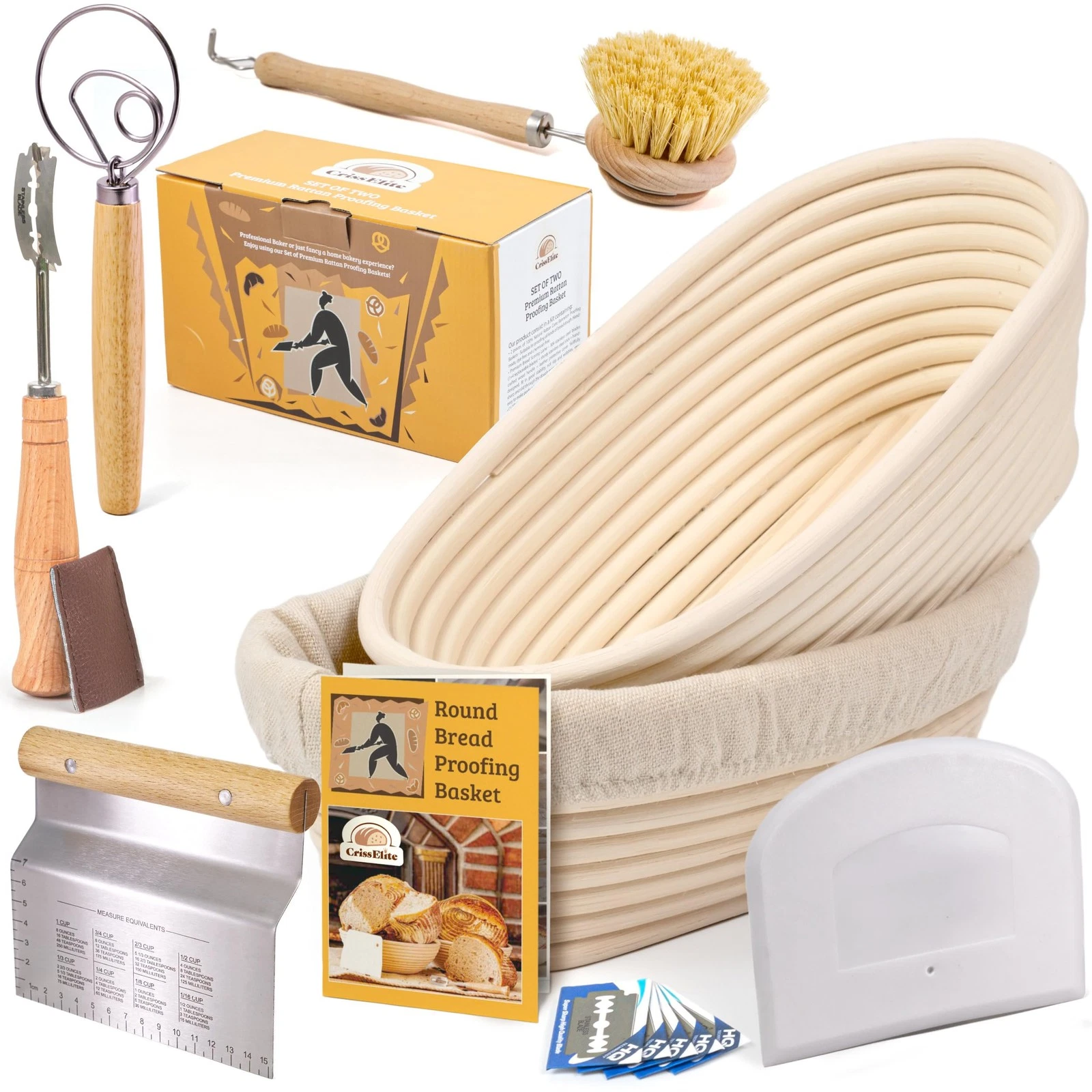 11" Oval Banneton Proofing Basket Set of 2 - Sourdough Starter Kit with Bread...
