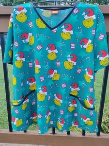 Dr Seuss Grinch Christmas Scrub Top Women Size XLarge