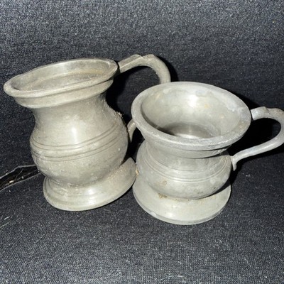 2 x Vintage Zinn 1/2 Kiemen & 1/4 Kiemenkrug gestempelt mit englischer Zinnmarke 