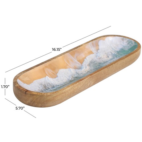 Mango Wood Handmade Ocean Inspired Tray with Colorful Enameled Interior, 16" ... - Picture 6 of 6