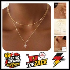Kreuz Halskette Damen 925 Silber Anhänger Kette 14K Gold Vergoldet Dainty Lay...