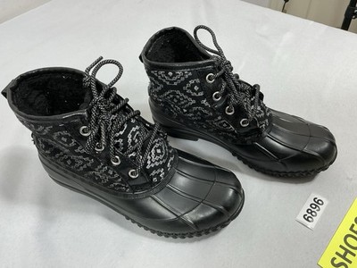 Girls Excellent Condition Lace Up Ankle Duck Boots Black Size 4 Round Toe