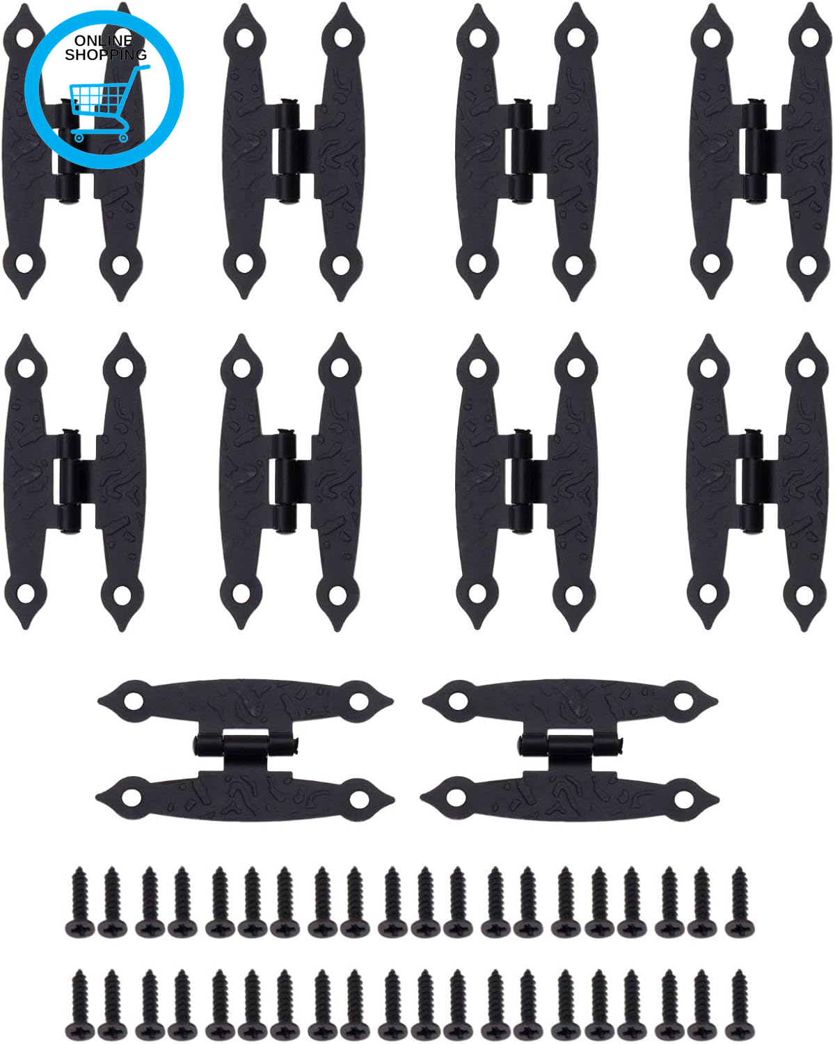 10 Pcs Antique Hinges with Screws Retro H Shape Hinge Hardware for Door, Cabinet