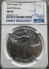 2018 EARLY RELEASE American Silver Eagle  NGC MS69 1 oz Dollar