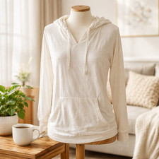 tommy Bahama beach women's hoodie tunic cream lightweight cotton size L