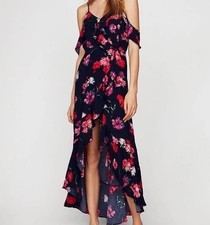 Express Floral Ruffle Cold Shoulder Wrap Maxi Dress S Graduation Wedding Guest