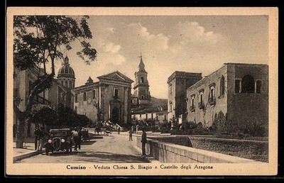 Ansichtskarte Comiso, Veduta Chiesa S. Biagio e Castello degli Aragona 