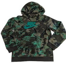Nike Youth Hoodie Size L Green Camo Just Do It Pullover Sweatshirt