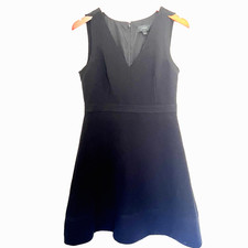 J. Crew A-Line Dress 6 Black Sleeveless Stitched detail V-Neck Classic Party