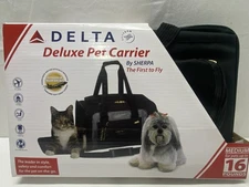 DELTA SKYTEAM BLACK DELUXE PET CARRIER, MEDIUM, BY SHERPA. NEW IN BOX.