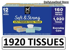 Member’s Mark 2-Ply Facial Tissues, Flat Boxes (160 tissues/box, 12 boxes)