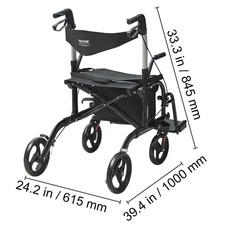Succebuy 2 in 1 Rollator Walker & Transport Chair for Seniors Folding Rolling Wa