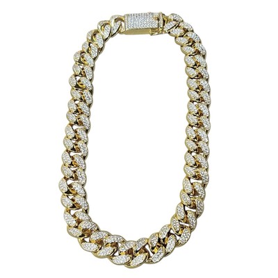 14k Gold Plated Iced Out Cut 18mm 20inch Stainless Steel Heavy Hip Hop
